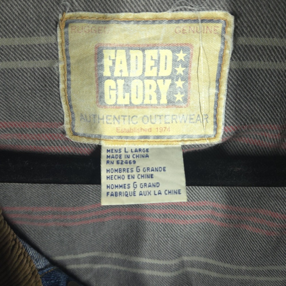 Vtg Faded Glory Denim Barn Coat L Mens 90s Workwear Corduroy Collar Chore Coat - Picture 9 of 16